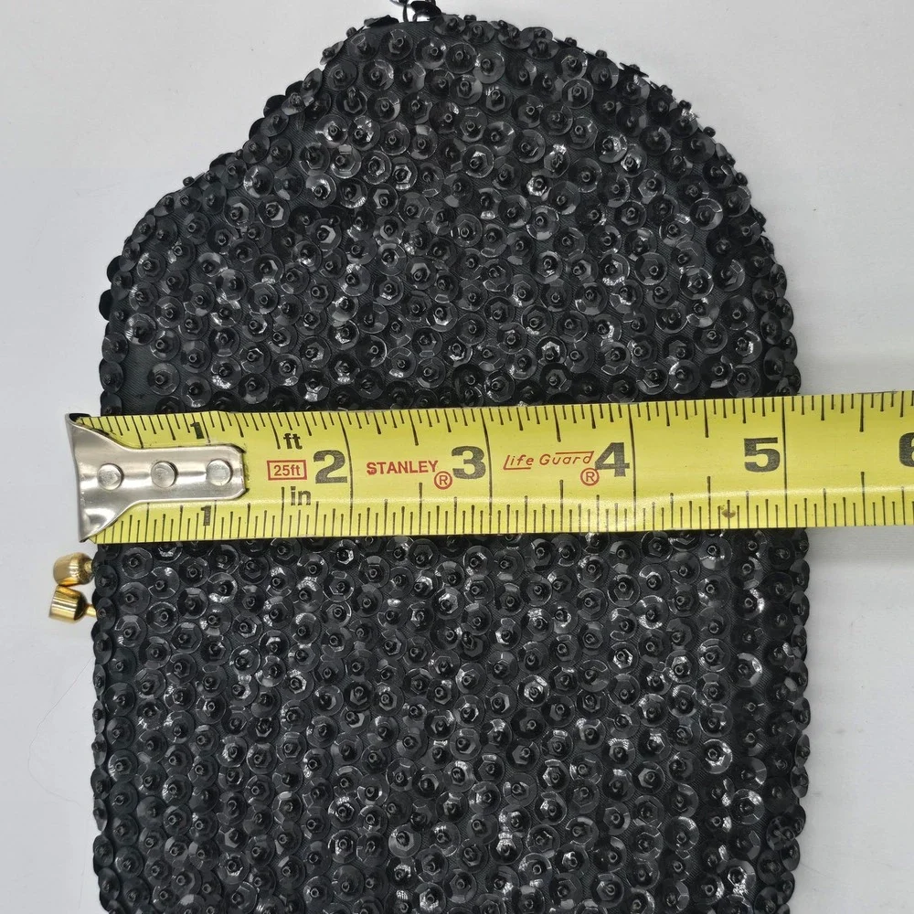 By Simon Ernest Blum Vintage Evening Clutch Purse Black Beaded Sequin Kiss Lock